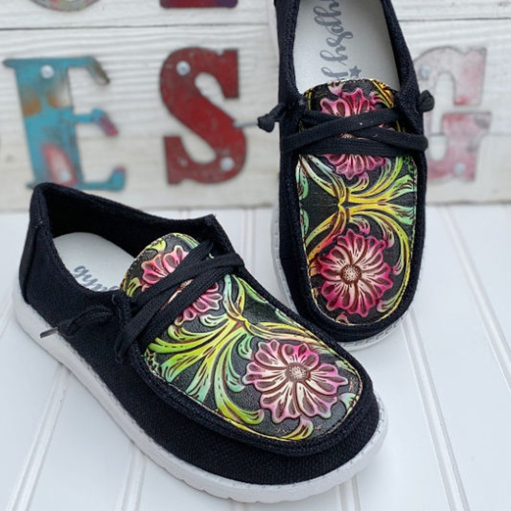 New Gypsy Jazz Tulip Black Slip On Sneaker With Tooling